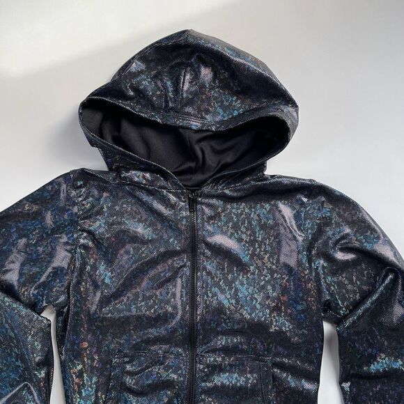 J. Valentine Black Holographic Zip Up Hooded Jacket XS/S/M - Picture 9 of 11